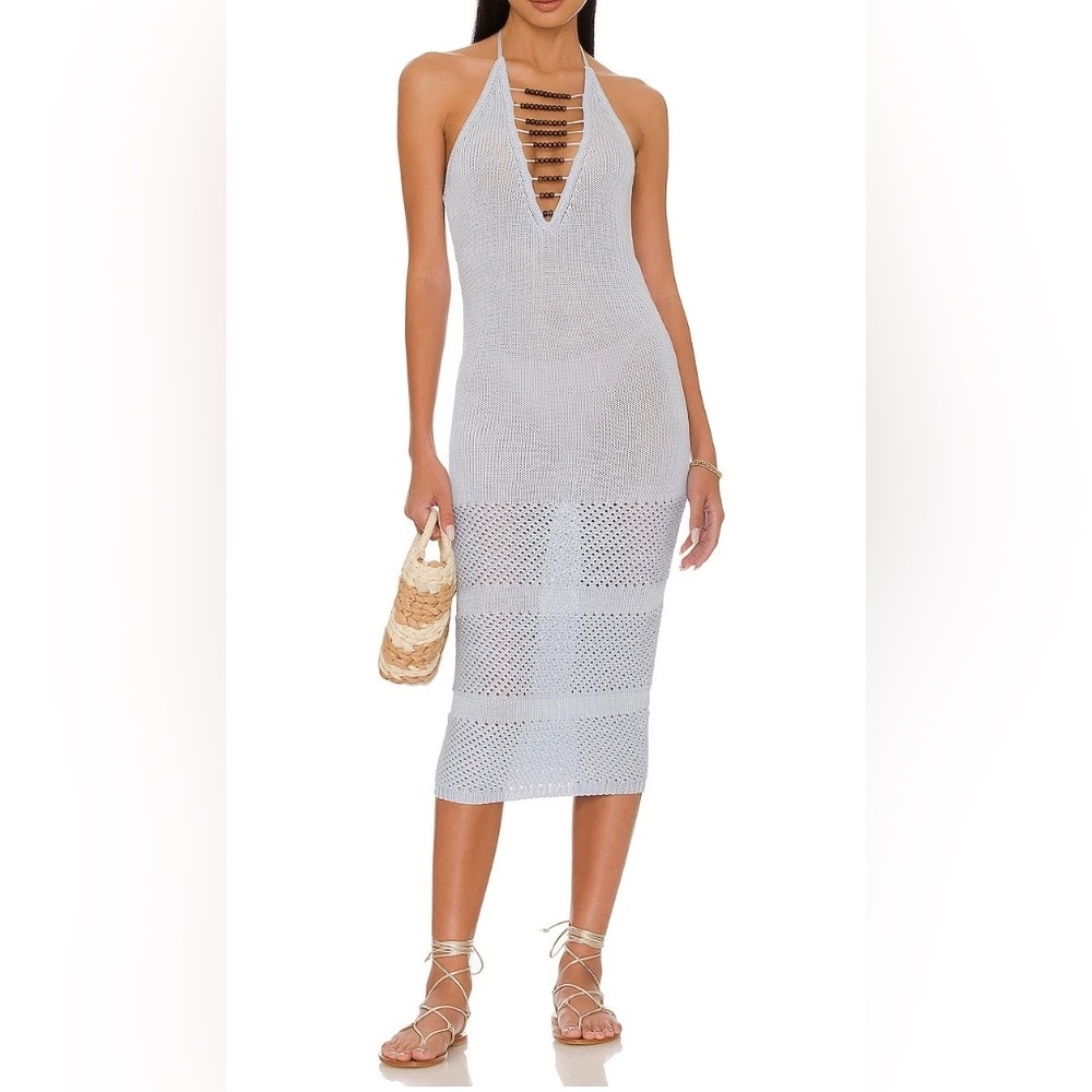 House Of Harlow 1960 Acadia Beaded Knit Midi Dress Blue Size XL - Picture 2 of 5
